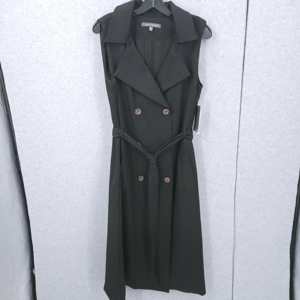 Julia Jordan Sleeveless Belt A Line Button‎ Black Jacket Dress Womens Size 8 NWT